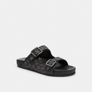 Black Men Coach Buckle Strap In Signature Jacquard Sandals | NZ_CH14622