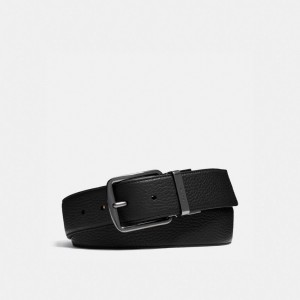 Black Men Coach Harness Buckle Cut To Size Reversible Belt 38 Mm Belts | NZ_CH64734