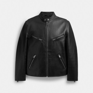 Black Men Coach Leather Racer Jackets | NZ_CH99310