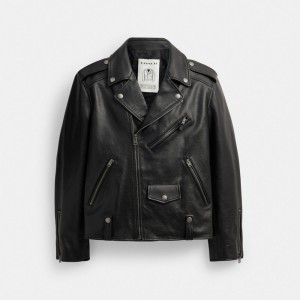 Black Men Coach Moto Jackets | NZ_CH44886