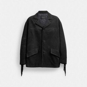 Black Men Coach Suede Fringe Jackets | NZ_CH76821