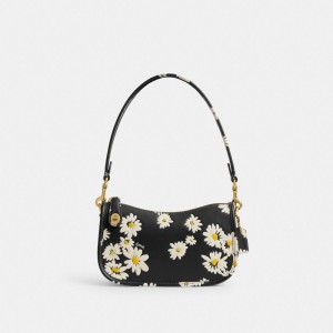 Black Multicolor Women Coach Swinger 20 With Floral Print Brass Shoulder Bags | NZ_CH70716