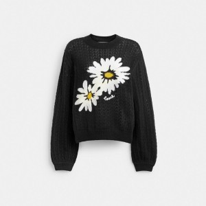 Black Women Coach Floral Crewneck Sweaters | NZ_CH90836