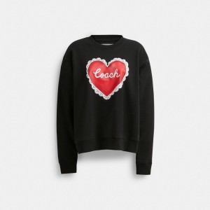 Black Women Coach Heart Crewneck Sweaters | NZ_CH34327