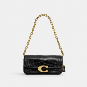 Black Women Coach Idol 23 In Alligator Brass Shoulder Bags | NZ_CH10964