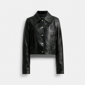 Black Women Coach Patent Leather Jackets | NZ_CH60816