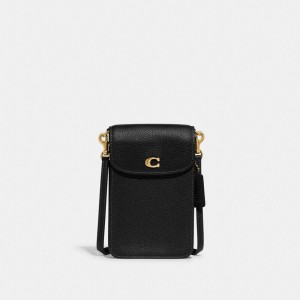 Black Women Coach Phone Brass Crossbody Bags | NZ_CH32769