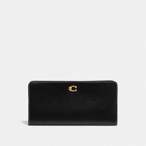 Black Women Coach Skinny Refined Calf Leather Large Wallets | NZ_CH12569