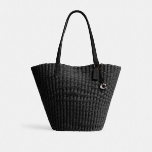 Black Women Coach Straw Tote Bag | NZ_CH42029