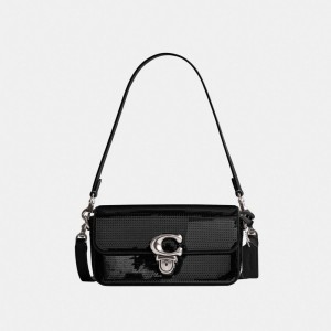 Black Women Coach Studiouette With Sequins Calf Leather Crossbody Bags | NZ_CH77556