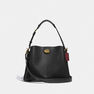 Black Women Coach Willow Pebble Leather Shoulder Bags | NZ_CH47773