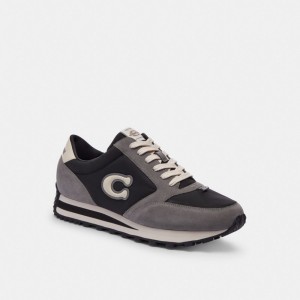 Black / Grey Men Coach Runner Sneakers | NZ_CH15083