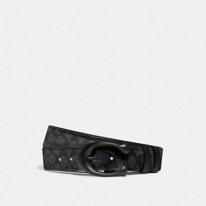 Black / Grey Men Coach Sculpted C Buckle Cut To Size Reversible Belt 40 Mm Belts | NZ_CH49863