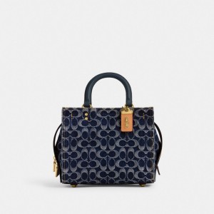 Blue Women Coach Rogue 25 In Signature Denim Brass Handbag | NZ_CH82967