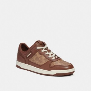 Brown Men Coach C201 In Signature Sneakers | NZ_CH66959