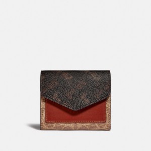 Brown Red Women Coach Wyn With Horse And Carriage Printed Small Wallets | NZ_CH14891