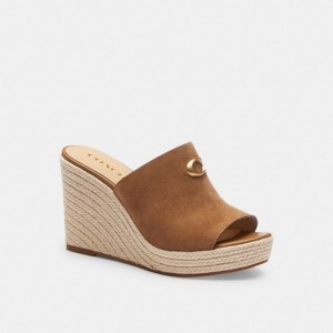 Brown Women Coach Gloria Wedge Coconut Sandals | NZ_CH30836