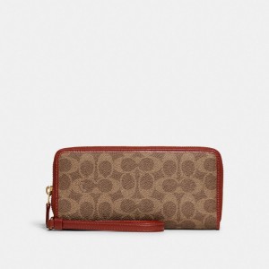 Brown / Red Women Coach Continental In Signature Large Wallets | NZ_CH13035