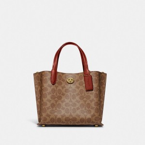 Brown / Red Women Coach Willow 24 In Signature Tote Bag | NZ_CH35158