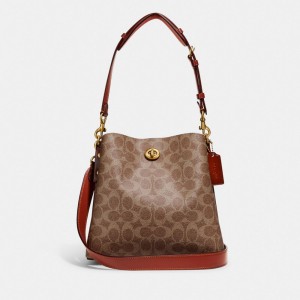 Brown / Red Women Coach Willow Bucket In Signature Shoulder Bags | NZ_CH33432