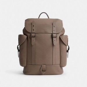 Dark Grey Men Coach Hitch Polished Pebble Leather Backpacks | NZ_CH20956