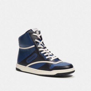 Deep Blue Men Coach C202 High Top Sneakers | NZ_CH91240