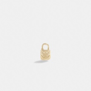 Gold Women Coach 14 K Quilted Signature Padlock Single Stud Earrings | NZ_CH60888