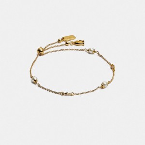 Gold Women Coach Classic Crystal Pearl Slider Bracelets | NZ_CH87468