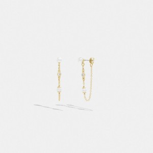 Gold Women Coach Classic Pearl Chain Earrings | NZ_CH65694