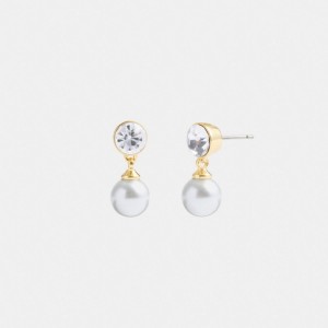 Gold Women Coach Classic Pearl Drop Earrings | NZ_CH44310