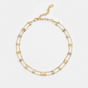 Gold Women Coach Garden Charms Choker Necklace | NZ_CH99223