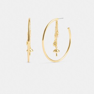 Gold Women Coach Garden Charms Hoop Earrings | NZ_CH51403