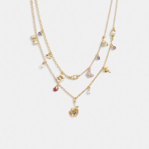 Gold Women Coach Garden Charms Layered Necklace | NZ_CH39418