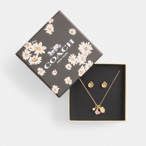 Gold Women Coach Garden Charms Pendant Necklace And Set Earrings | NZ_CH16739