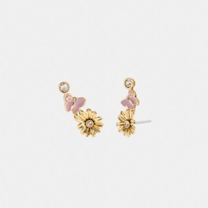 Gold Women Coach Garden Charms Stud Earrings | NZ_CH15324