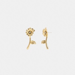 Gold Women Coach Garden Flower Stem Stud Earrings | NZ_CH58080