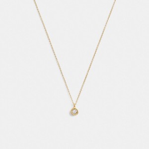 Gold Women Coach Halo Round Pendant Necklace | NZ_CH72381