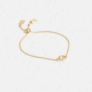 Gold Women Coach Halo Round Slider Bracelets | NZ_CH55448