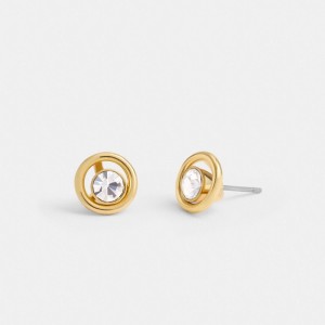 Gold Women Coach Halo Round Stud Earrings | NZ_CH73894