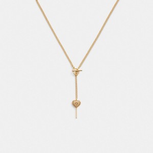 Gold Women Coach Heart Lollipop Lariat Necklace | NZ_CH44024