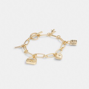 Gold Women Coach Iconic Charm Chain Bracelets | NZ_CH75428