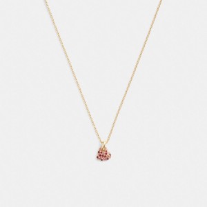 Gold Women Coach Pavé Heart Pendant Necklace | NZ_CH38514