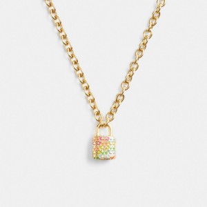 Gold Women Coach Rainbow Quilted Padlock Chain Necklace | NZ_CH36661