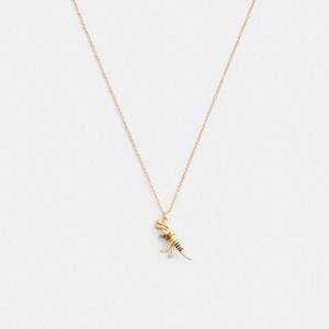 Gold Women Coach Skeletal Rexy Pendant Necklace | NZ_CH76206