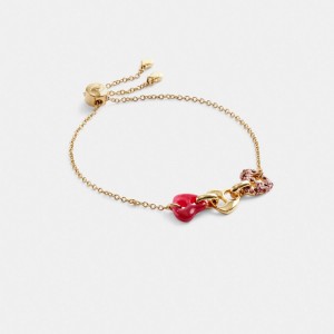 Gold / Pink Women Coach Pavé Hearts Chain Link Slider Bracelets | NZ_CH33922