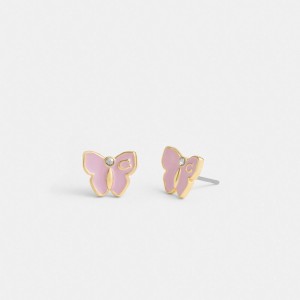 Gold / Purple Women Coach Garden Butterfly Stud Earrings | NZ_CH23215