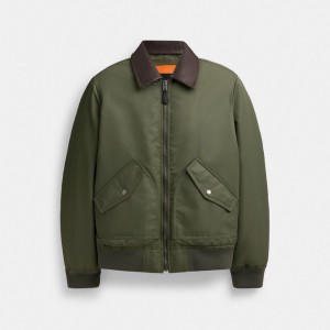 Green Men Coach Woven With Leather Collar Jackets | NZ_CH70588