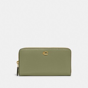 Green Women Coach Accordion Zip Refined Calf Leather Large Wallets | NZ_CH18594