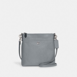 Grey Blue Women Coach Kitt Messenger Crossgrain Leather Crossbody Bags | NZ_CH74251