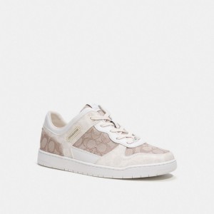 Grey Men Coach C201 In Signature Jacquard Chalk Sneakers | NZ_CH89586